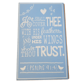 C&F Wooden He Shall Cover Thee (Blue) Quote Plaque